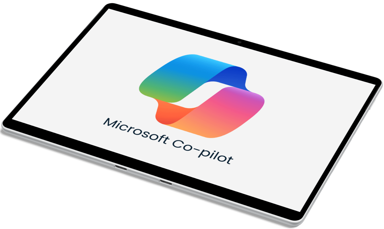 Tablet showing the Microsoft Copilot logo