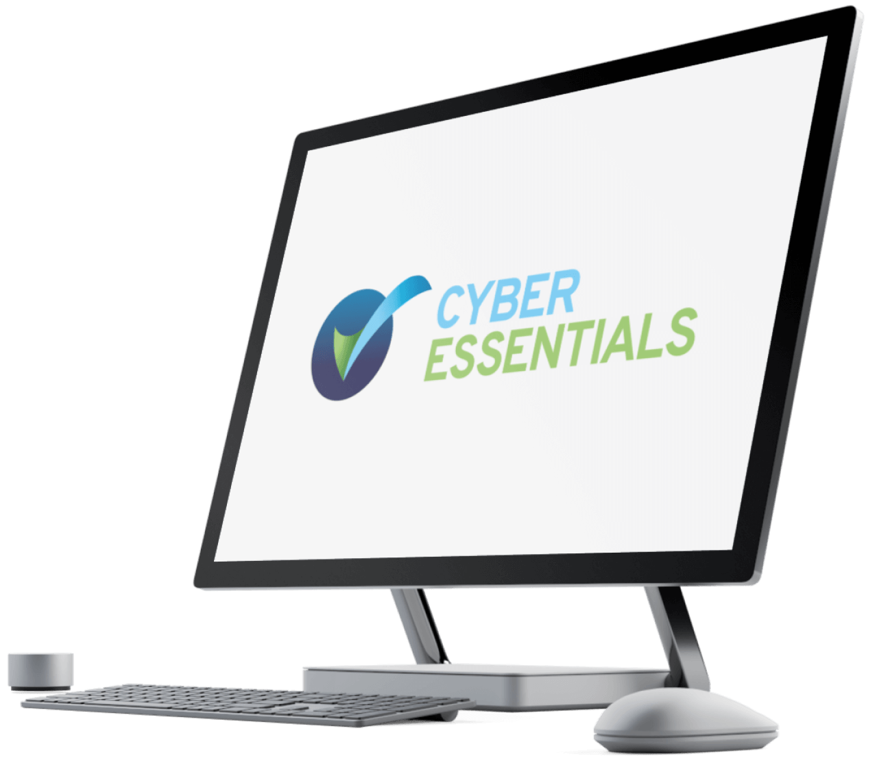 Desktop computer showing the Cyber Essentials logo